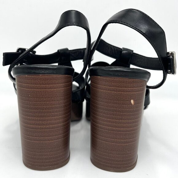 New Torrid Black Faux Leather Gladiator with Brown Chunky Heel - Size 8WW - Picture 6 of 11